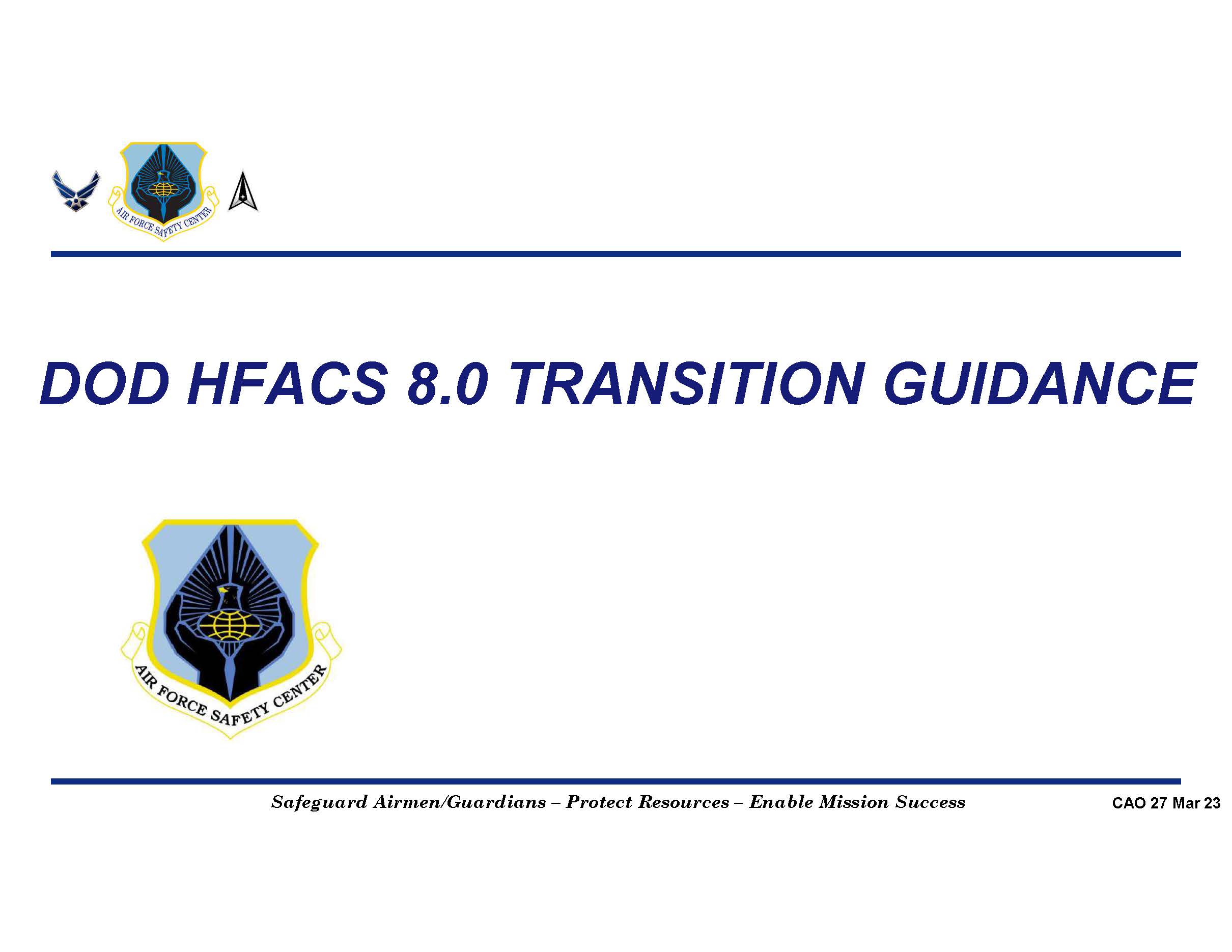 DoD HFACS 8.0 Transition Guidance